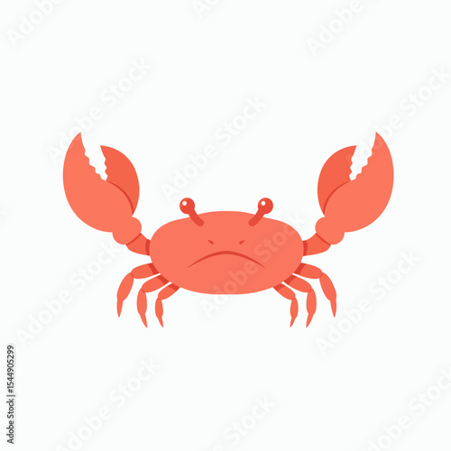 A cartoon crab with raised claws and a grumpy expression