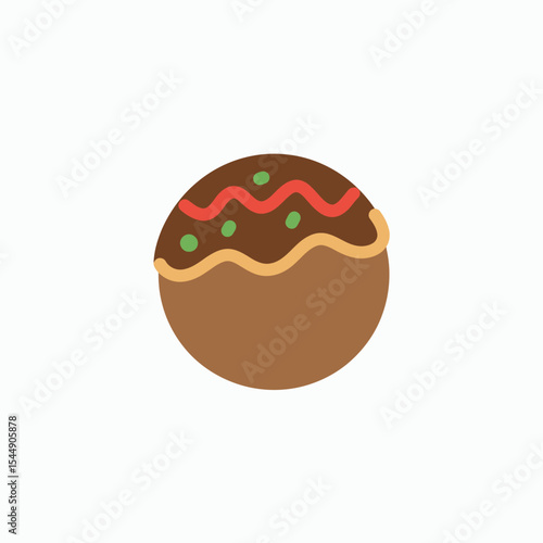 A round brown takoyaki ball topped with sauce mayonnaise and green sprinkles