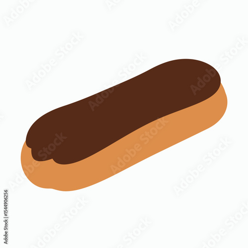 An éclair is shown brown frosting covering a light brown pastry