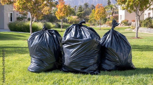 Wallpaper Mural Set against fresh grass, the black garbage bags create a contrast that highlights everyday suburban waste management.
 Torontodigital.ca