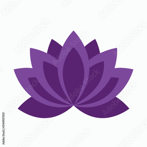 Purple lotus flower with layered petals centered on a white background