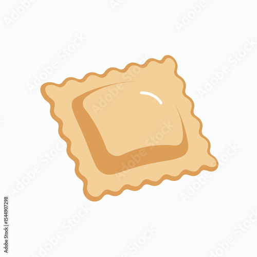 Single ravioli with wavy edges and a subtle shine on its surface set against a white background