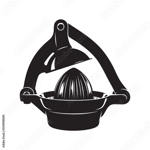 Black and white illustration of a manual citrus juicer for fresh juice