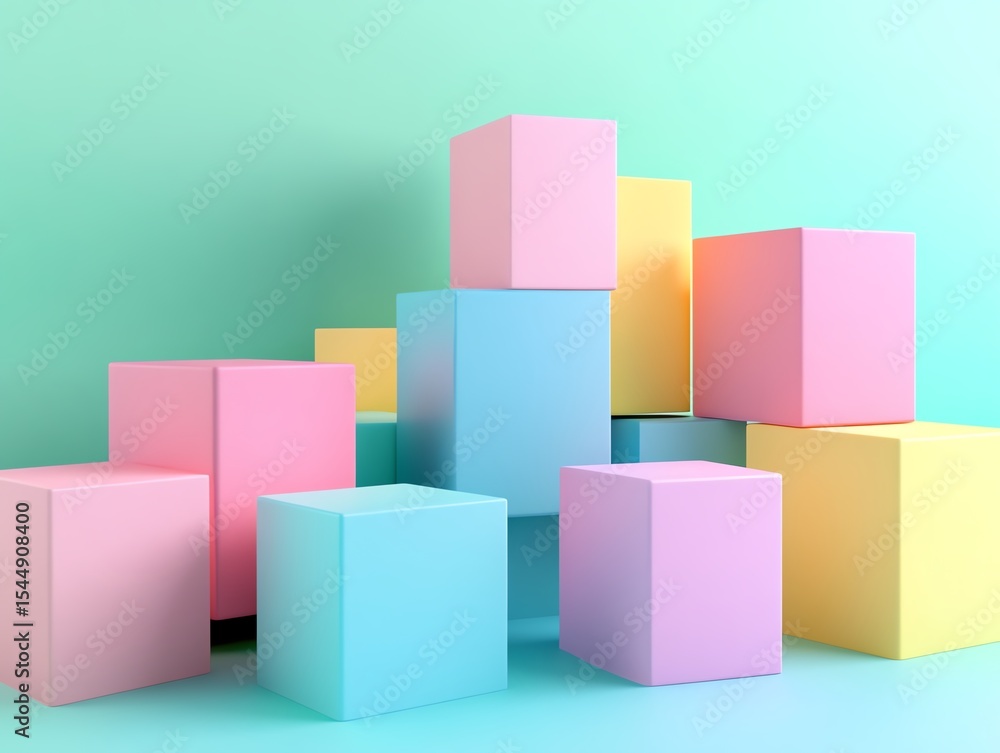 Fototapeta premium Pastel Colored Cubes 3D Render with Soft Light and Shadows