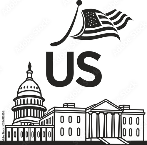 United States Capitol Building vector icon set, a landmark architecture illustration