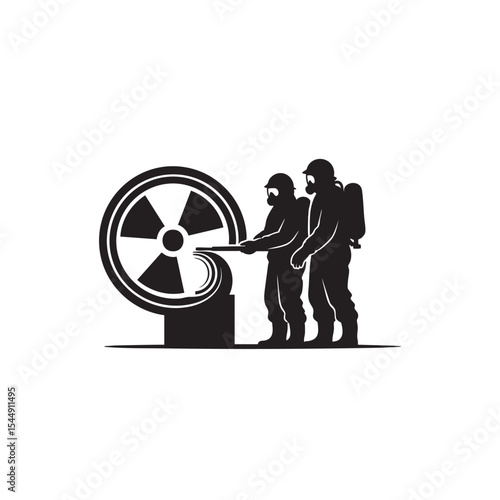 Nuclear hazard response team working to contain a radioactive leakage event