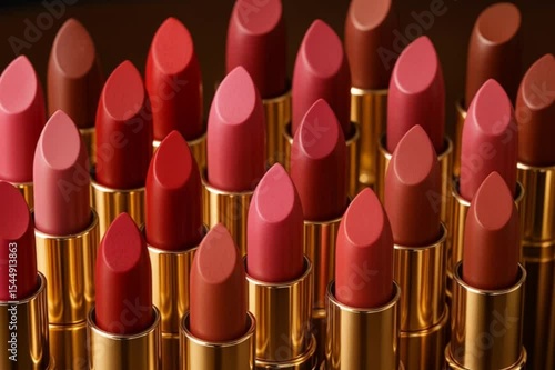 Horizontal Layout of Lipsticks in Vivid Colors Beauty Product Showcase