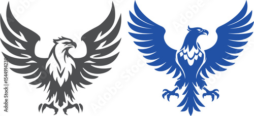 Eagle Silhouette Logo Set, Flying Eagle Vector Design, Bold Hawk Icon.