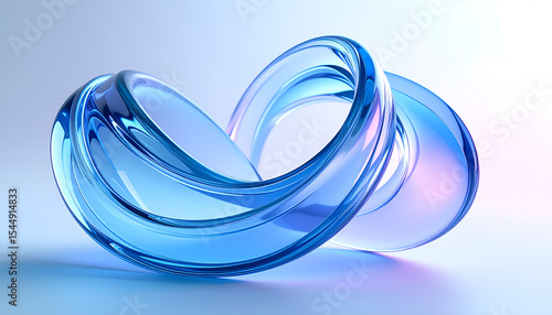 Elegant abstract glass sculpture in cool blue tones, forming a Mobius strip or infinity loop.
