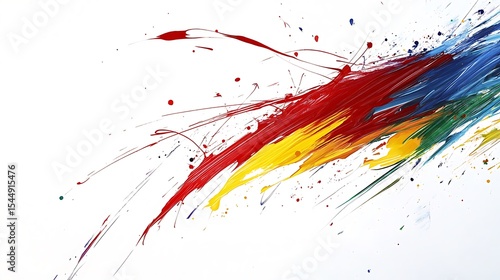 Vibrant Primary Colors Paint Splash on White Background Creates an Abstract Art Design