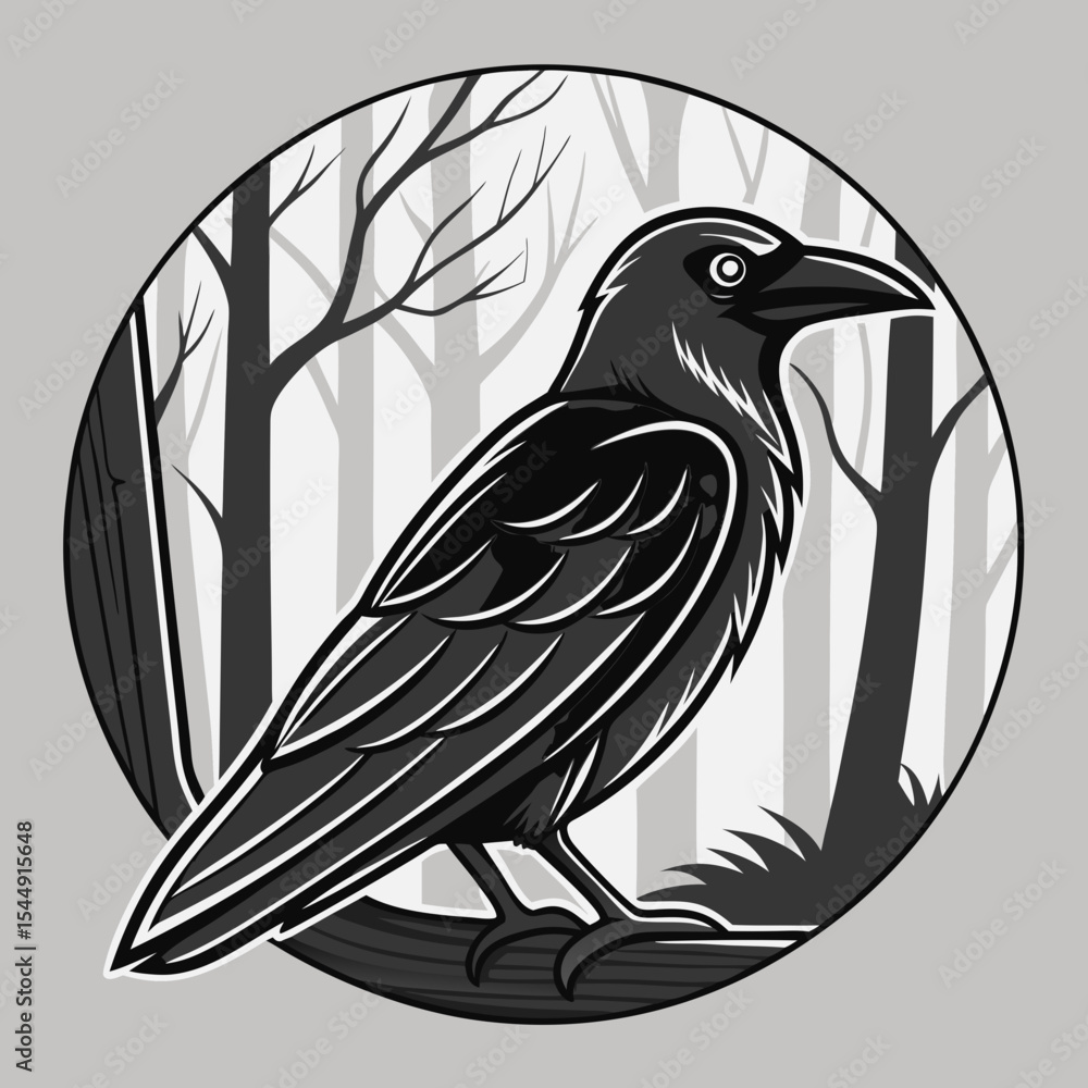 Naklejka premium A black carrion crow on a white background