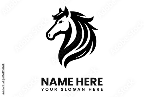 Elegant black and white horse head logo with flowing mane, ready for branding.