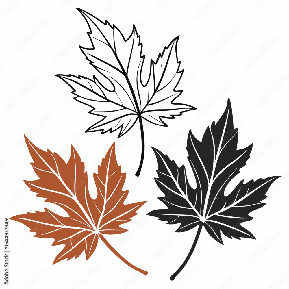 Obraz premium Colored Maple Leaf Outline Vector Set – Autumn Foliage Icons Collection