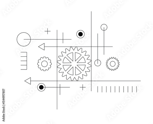 Mechanical Cogwheel Gear Line Art Bluepring Element Abstract. Technology illustration graphic design vector art