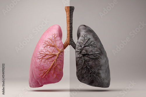 Wallpaper Mural A split-screen image showing healthy pink lungs on one side and dark, damaged smoker’s lungs on the other Torontodigital.ca