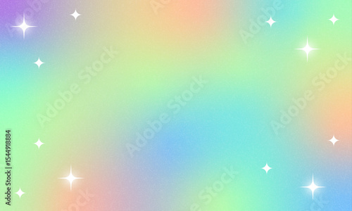 Pastel rainbow blurry background with sparks illustration. Old film light leaks texture with grainy noise, iridescent light. Rainbow lens flare effect, camera film filter with bokeh, dust, grain. 