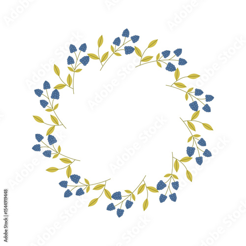 Berries wreath Autumn circle frame. Round border made of fall  Vector flat isolated on white background	