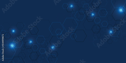 Abstract blue hexagon background. Futuristic digital hi-technology banner.
