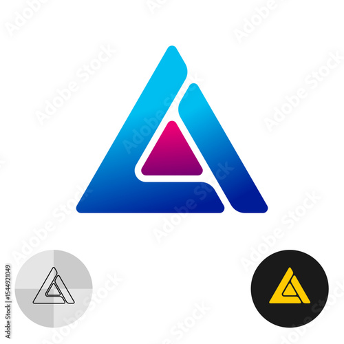 Abstract triangle colorful tech logo. Futuristic geometric symbol with bright gradient fill. Space planetary alliance sign