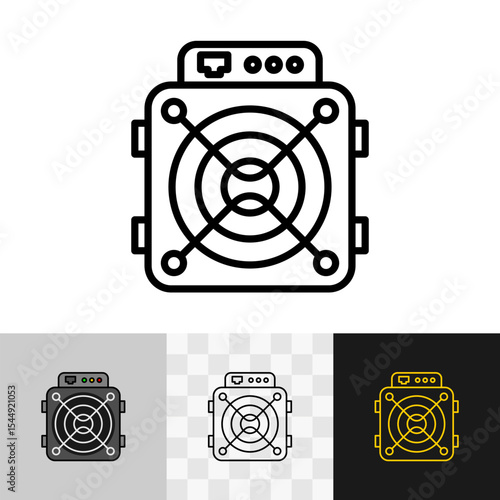 Asic miner simple icon. Box computer device for cryptocurrency mining. Mining farm blockchain technology element symbol