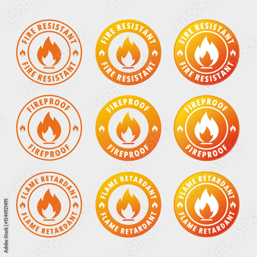 Set of sticker fire resistant, fireproof, fire retardant with round shapes