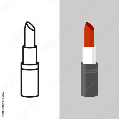 Lipstick icon vector design template. Woman cosmetics product simple illustration. Outline and flat fill styles