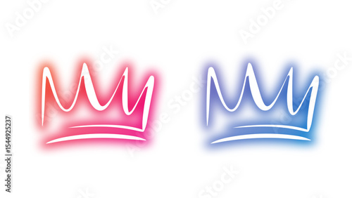 Vibrant neon crown illustrations in striking pink and blue hues, perfect for playful, royal, or celebratory designs with a modern glow and transparent background.

