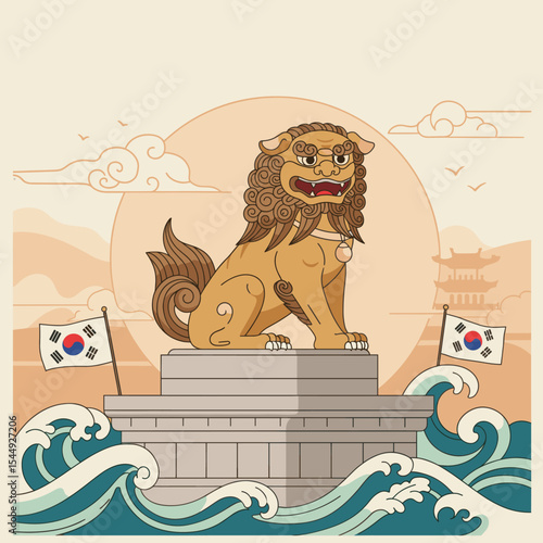A stylized lion sculpture representing power and strength. The lion features intricate details in its mane and fierce expression.