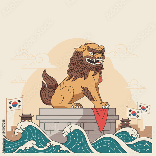 A stylized lion sculpture representing power and strength. The lion features intricate details in its mane and fierce expression.
