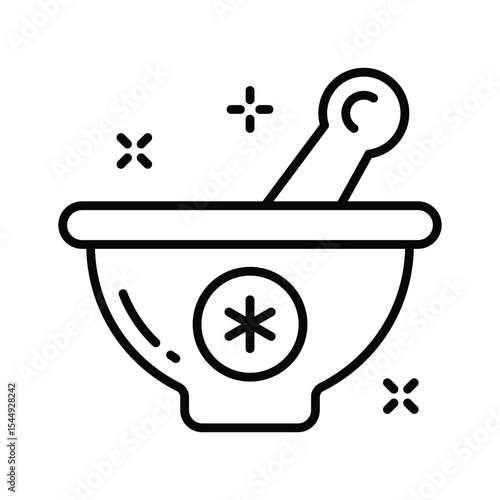 Get a glimpse of this outline icon of herbal medicine bowl