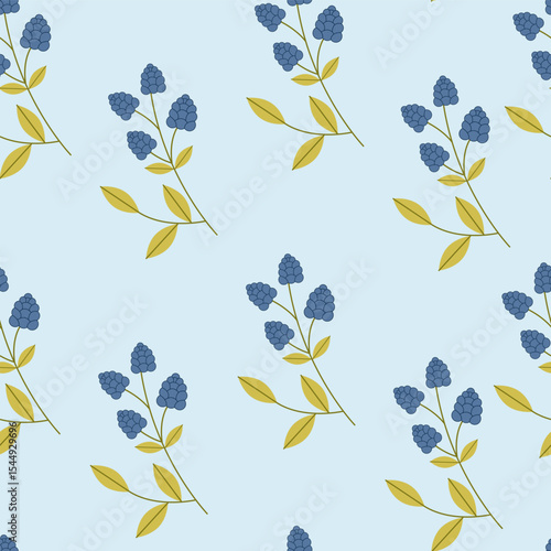 Seamless pattern with blueberry branches and berries. Background for packaging and gifts Vector illustration