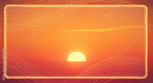 Radiant sunset panorama encapsulated in stylized frame abstract artwork