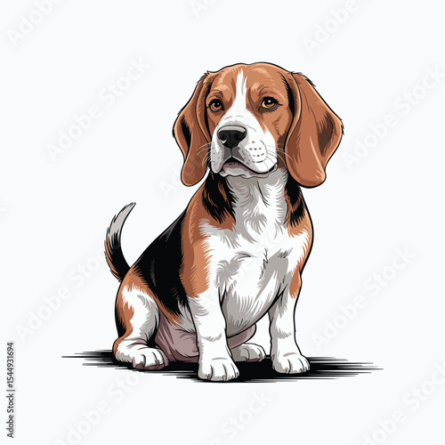 vector illustration of a sitting beagle dog pose