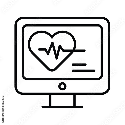An outline style icon showing ekg monitor with heart pulse