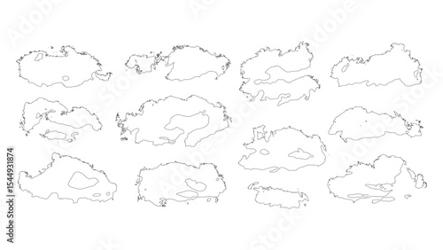 Detailed cumulus cloud sketches in contour vector set