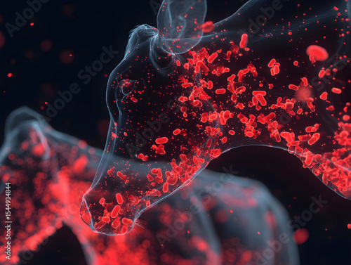 3D render of anthrax spores inside a cow’s body.