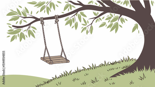 Tree swing illustration vector design outdoor childhood fun summer park backyard playground landscape nature