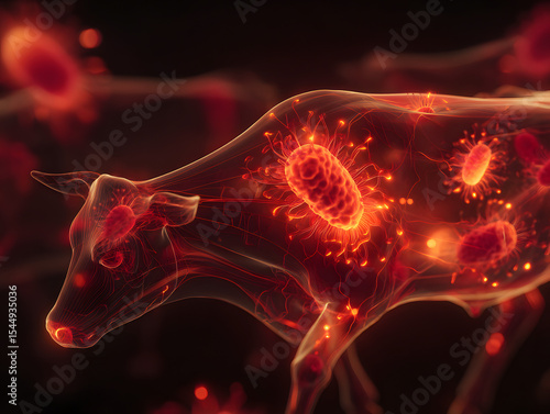 3D render of anthrax spores inside a cow’s body.