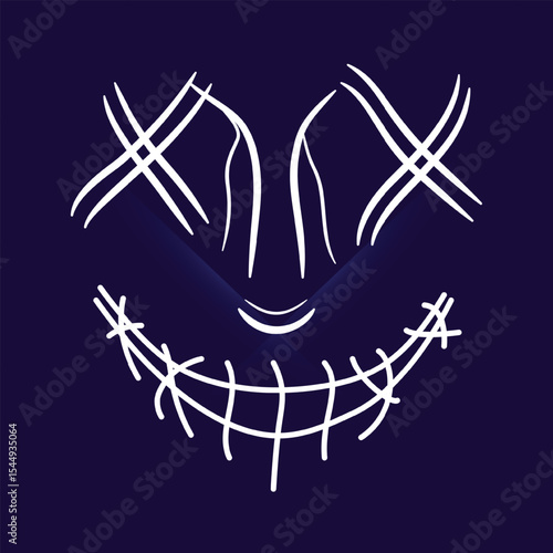 Horror mask shape design art with a navy blue background