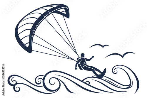 Kitesurfer Jumping Over Ocean Waves Vector