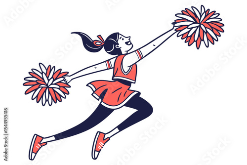 Cheerleader Jumping with Pom Poms