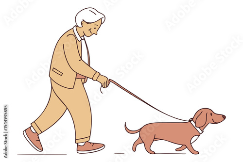 Elderly Man Walking Dog Silhouette