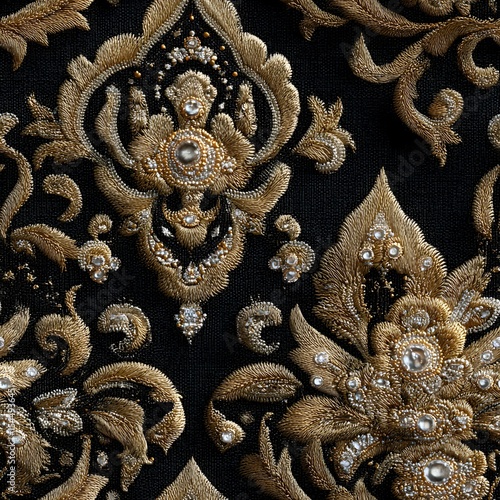 Wallpaper Mural Luxury Damask Pattern: Gold & Black Textile Texture Torontodigital.ca