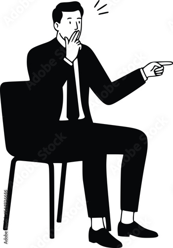 Silhouette of a formally dressed man sitting and making animated gestures during conversation
