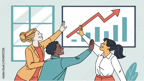 Business Team Celebrate Successful Collaboration with Increased Performance Graph