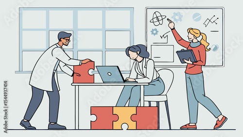 Collaborative Scientific Research Team Working Together to Solve a Problem