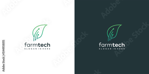 Minimalist Leaf tech logo design template vector illustration 