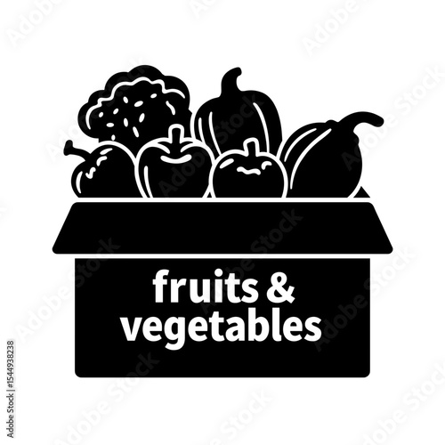 Fruit and vegetable box silhouette, healthy eating and organic produce