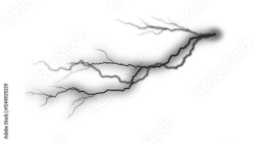 Long, Jagged Lightning Strike Trailing Across the Frame, Conveying Raw Electrical Power and a Forceful Stormy Presence on a Transparent Background

