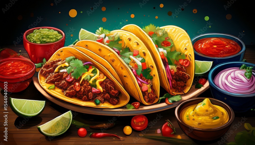 custom made wallpaper toronto digitaltraditional mexican food tacos nachos with vibrant ingredients generative ai
